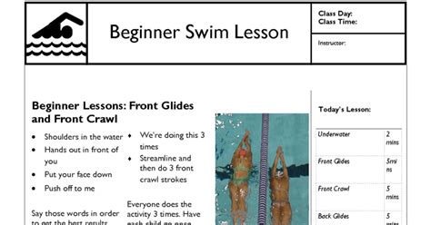 Swim Lesson Plan Beginner Lesson Template Swimming Lessons Ideas