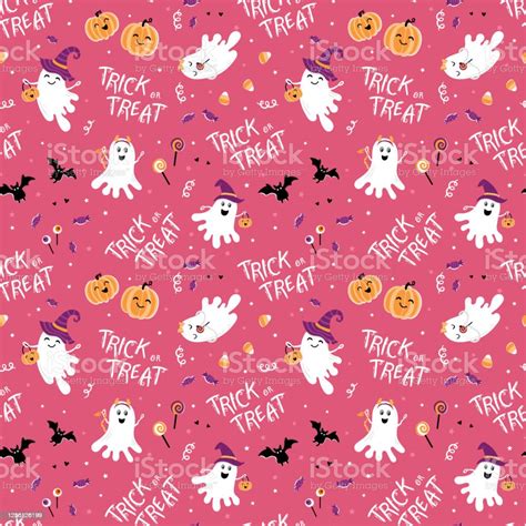 Fun Halloween Seamless Pattern Cute Hand Drawn Background With Candies Great For Halloween