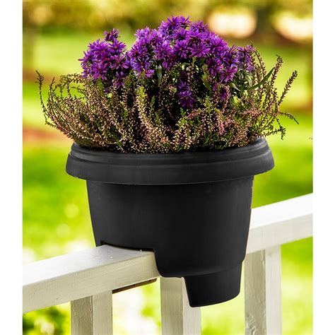 Hooks for deck, balcony, and porch railing planters and flower boxes. Bloem Deck 12 in. Balcony Rail Planter in Black-DR1200 ...