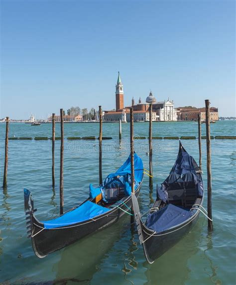 Gondolas Near Saint Mark Square San Marco And San Giorgio Di Maggiore