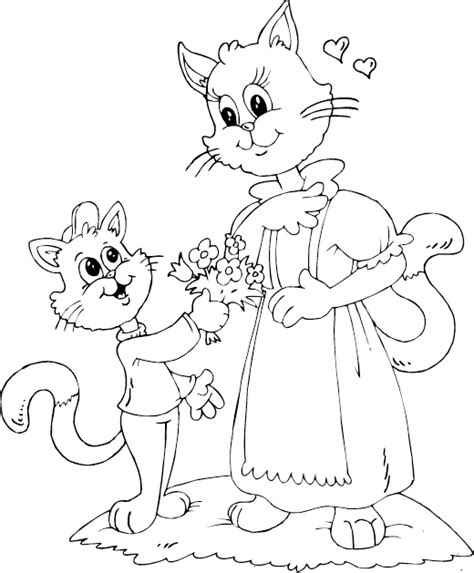cat son and mom coloring page | Mom coloring pages, Cool coloring pages, Coloring pages