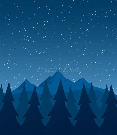 Landscape Mountains At Night Background Flat Design Stock Vector