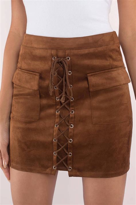 Tobi Mini Skirts Womens Liberty Sand Lace Up Skirt Camel Theipodteacher