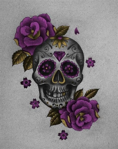 Purple Roses Sugar Skull Tattoo Art Things To Remember Pinterest