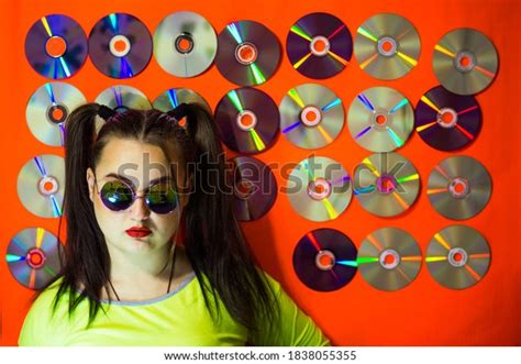 Young Girl Ponytails Round Glasses Stands Stock Photo 1838055355