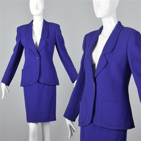 Large 1990s Emanuel Ungaro Skirt Suit Purple Blazer Matching Set