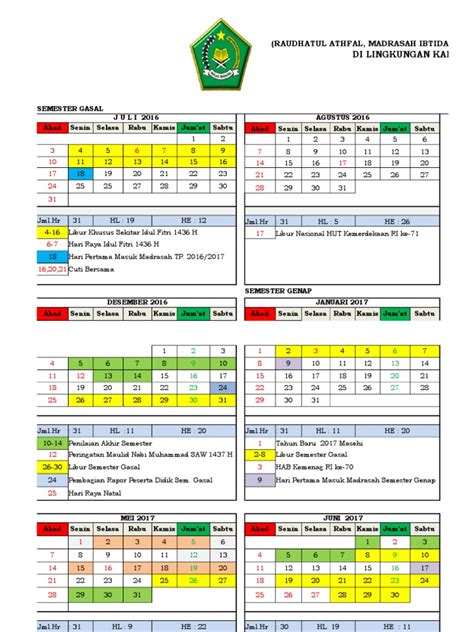 Matrik Kalender Pendidikan Madrasah Tp 2016 2017 Hasil Revisi