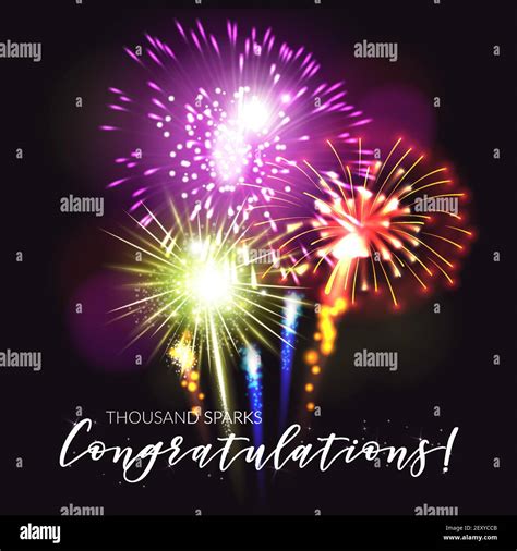 Fireworks Realistic Poster With Congratulations Fun And Celebration