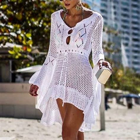 Nibesser New Fashion Knitted Tunic Dress Women Swimsuit Covre Up Hollow