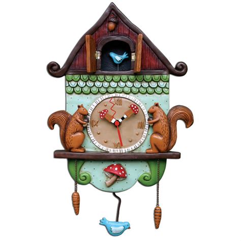Cuckoo Bird Squirrel Birdhouse Clock Art By Allen Designs Clocks