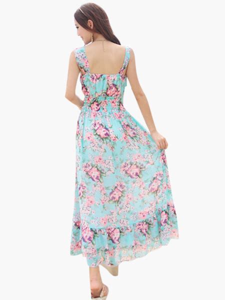Sleeveless Chiffon Floral Print Bohelmian Maxi Dress