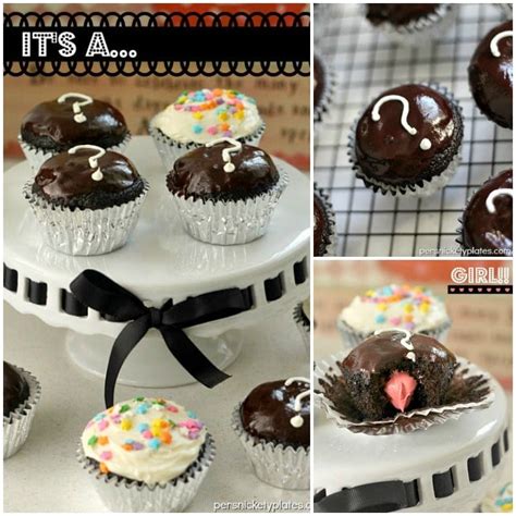 You don't have to go crazy with a homemade cake either. It's a... {Dark Chocolate Gender Reveal Cupcakes ...