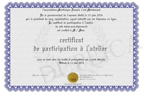 Certificat De Participation A L Atelier