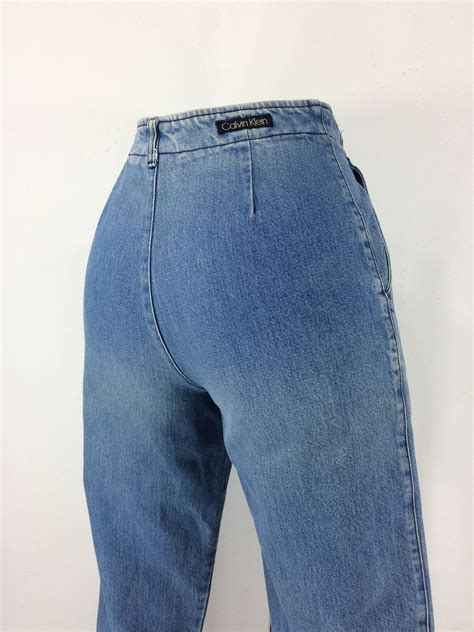 Sz 24 Vintage Rare Calvin Klein No Back Pocket Jeans W25 L28 High Waisted Snap Button Made In