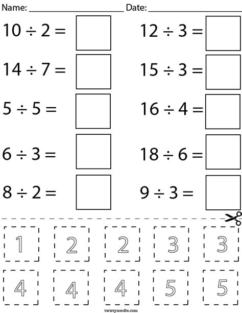 Division Cut And Paste Math Worksheet Twisty Noodle