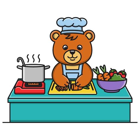 Premium Vector Cartoon Bear Is Cooking Vegetable Soup
