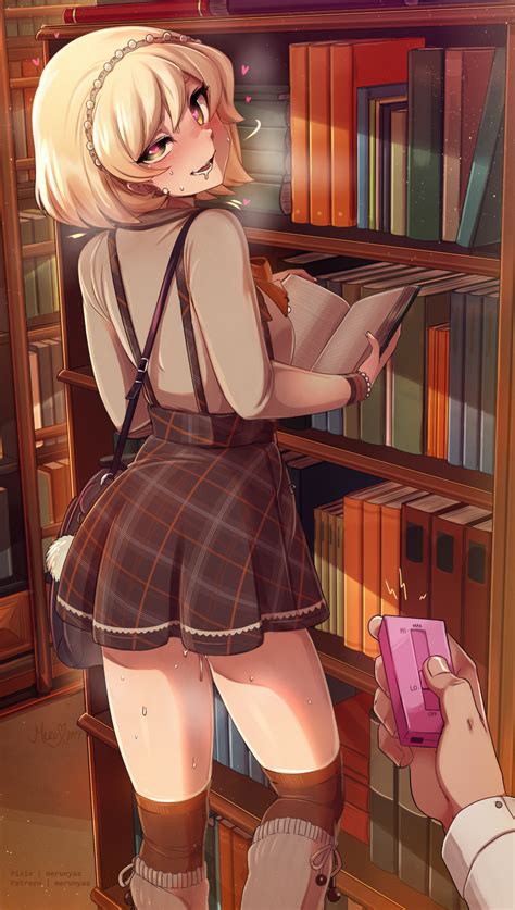 Rule 34 1girls Blonde Hair Blush Book Bookshelf Breasts Clothed