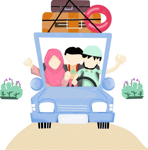 Gambar Keluarga Bahagia Dengan Ilustrasi Kartun Muslim Pulang Ke