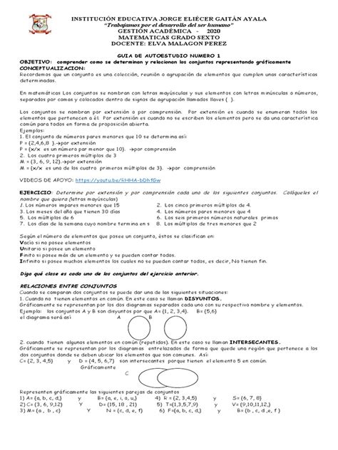 GUIA DE AUTOESTUDIO NUMERO 1.docx | Conjunto (Matemáticas) | Lógica
