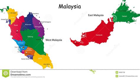 Malaysia Map Designed In Illustration With The Provinces And The Main