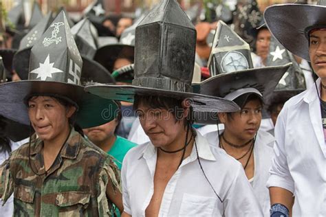 Kichwa Men Wearing Extra Large Hats At Inti Raymi Editorial Stock Image