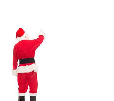 Man In Costume Of Santa Claus Cap Showing Pointing Belt Santa