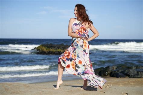 Beautiful Young Woman At Beach Redhead On Boardwalk Stock Image