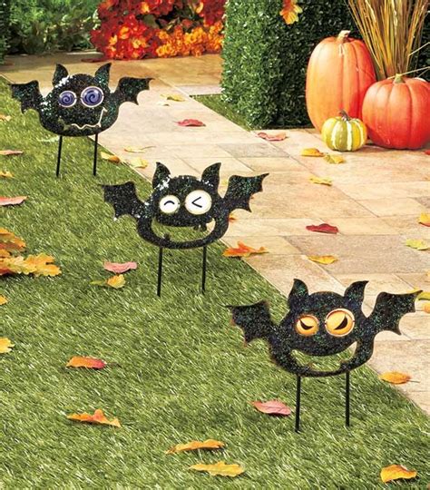 Set Of 3 Metal Bat Stakes Halloween Yard Decorations Metal Bat