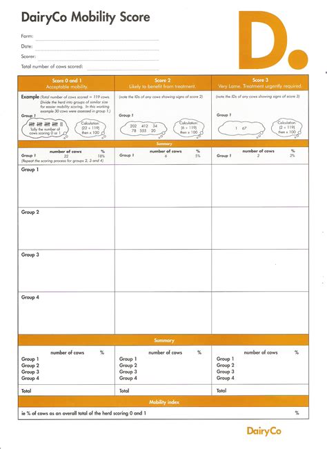 Dairyco Mobility Score Sheet Example The Healthy Feet Website