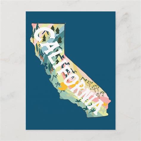 California Illustrated Map Postcard Zazzle Illustrated Map Map