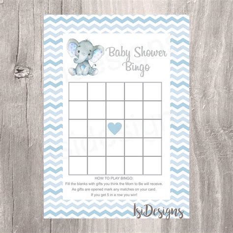 9 elephant baby shower digital templates you can select and create your own invite with personalized text and completely free!! Blue Elephant Baby Shower Bingo Printable Baby Shower ...