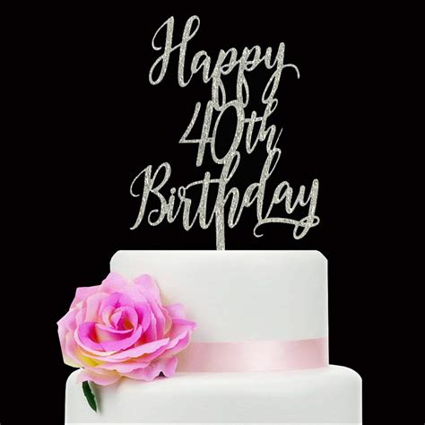 Buy Silver Glitter Happy 40th Birthday Cake Topper 40 Years Happy