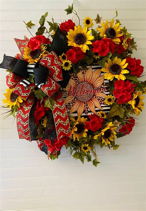 Fall Welcome Wreath Fall Sunflower Wreaths For Front Door Etsy In