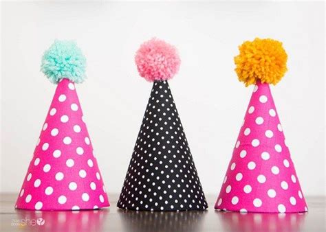 Tutorial Fabric Party Hats With Pom Poms Party Hats Birthday Party Hats Pom Pom Hat