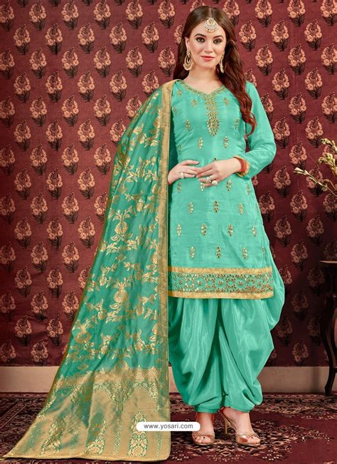 Buy Firozi Designer Embroidered Punjabi Patiala Suits Punjabi Patiala Suits