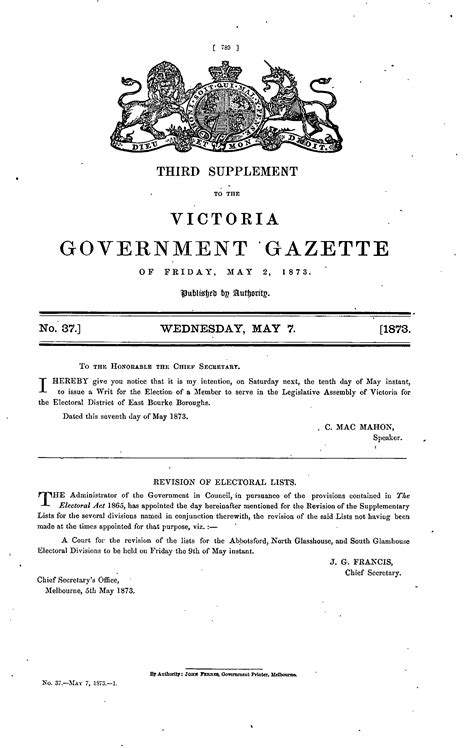 Victoria Government Gazette Online Archive 1873 P789