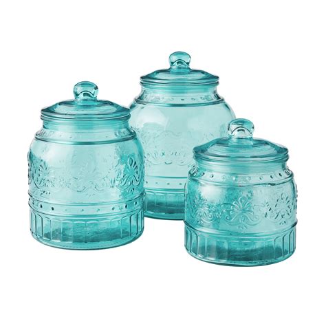 The Pioneer Woman Cassie Glass Canister 3 Pc Set Teal