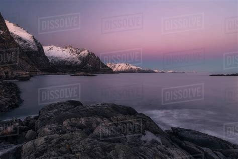 Lofoten Islands At Sunset Flakstad Nordland Norway Stock Photo