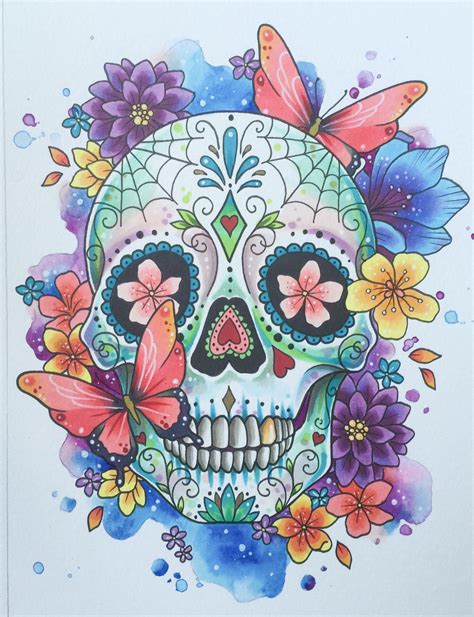 Sugar Skull Print Tattoo Design Day Of The Dead Art Tattoo Etsy Uk Sugar Skull Drawing