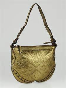 Gucci Gold Embossed Leather Studded Pelham Small Shoulder