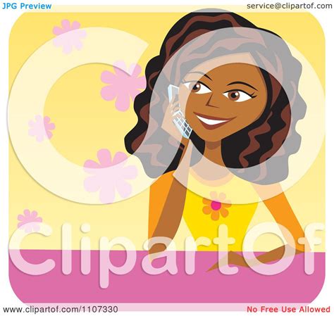 Clipart Pretty Black Teenage Girl Talking On A Cell Phone Royalty