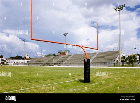 High School American Football Field Goal Post And Stadium Stock Photo