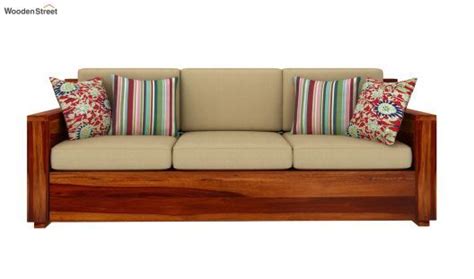 buy marriott 3 seater wooden sofa honey finish irish cream online in india at best price