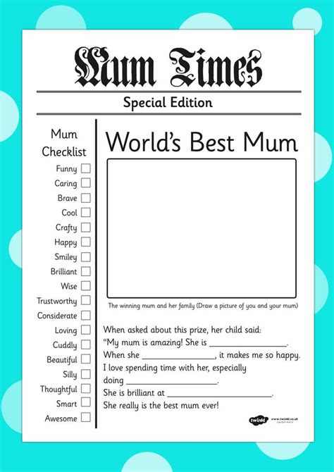 Home holidaysmama's day free printable mother's day cards. Twinkl Resources >>Mother's Day Newspaper Card Template ...