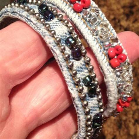 Beaded Jean Bracelets Denim Jewelry Felt Jewelry Fiber Jewelry