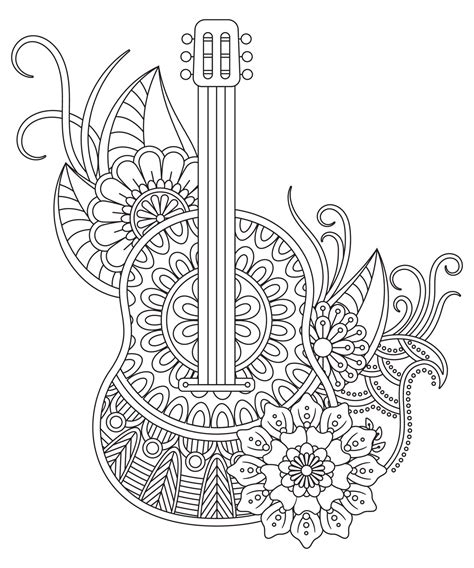 Guitar Coloring Pages For Adults Printable Coloring Page Instant