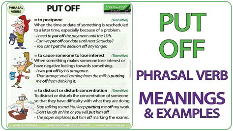 Put Off Phrasal Verb Meaning Examples In English Youtube