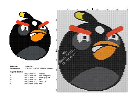 Black Angry Bird From Angry Birds Free Cross Stitch Pattern Free
