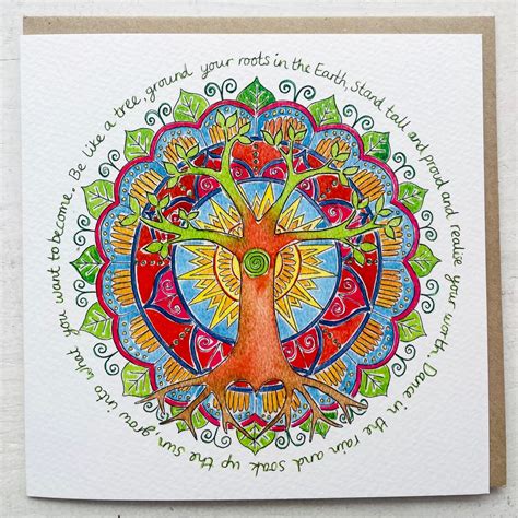 Be Like A Tree Card Mindful Mandala Positive Inspirational Quote Saying