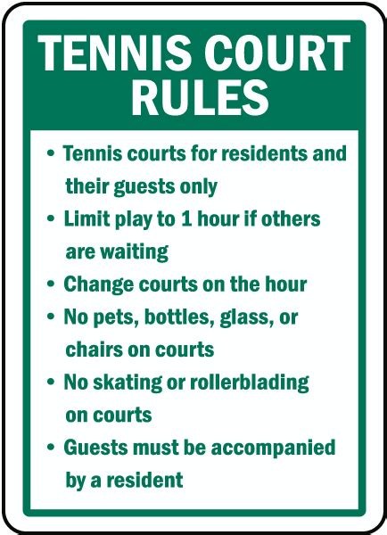 Table tennis singles/doubles rules and regulations. Tennis Court Rules Sign by SafetySign.com - F7749